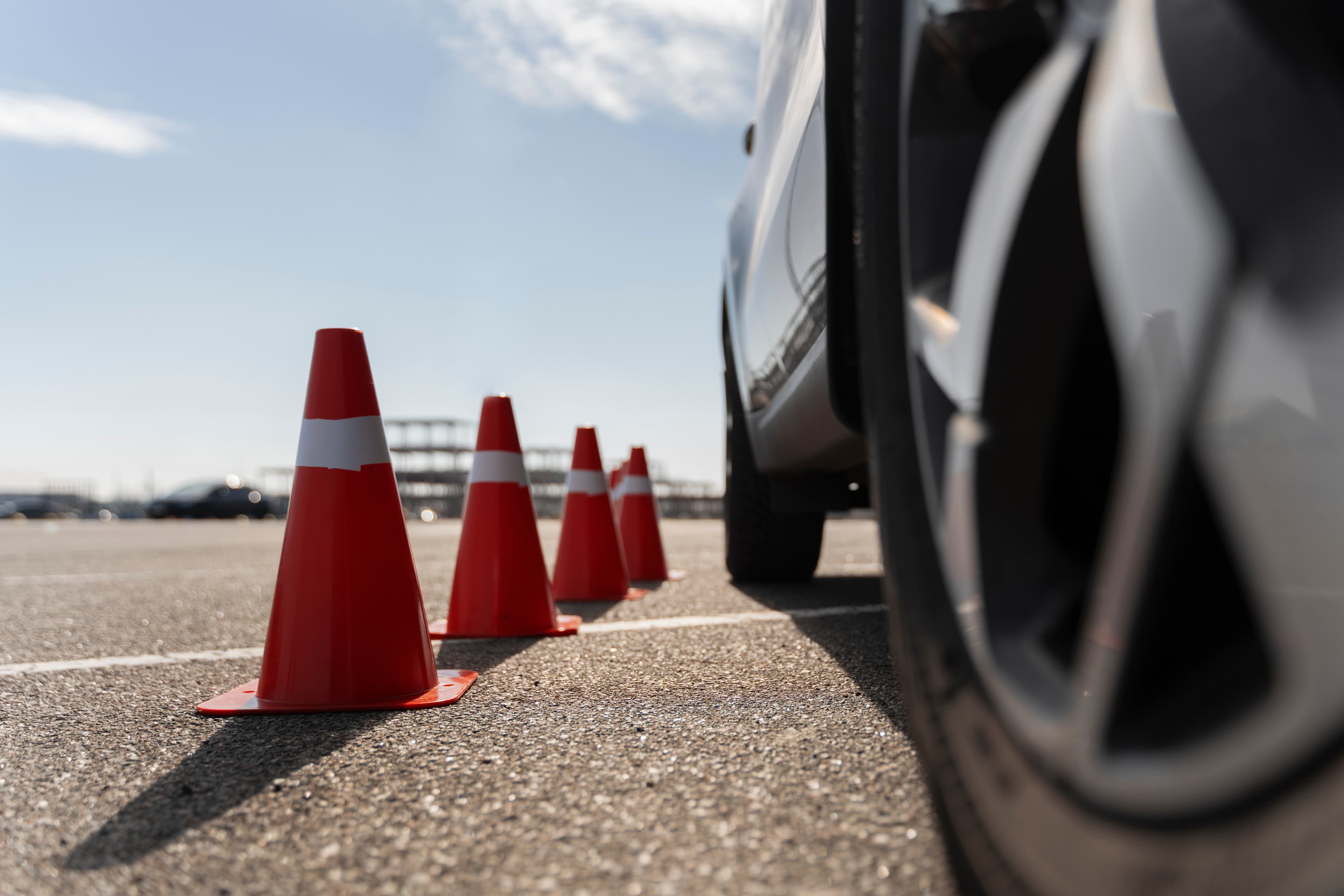 Driving training course with traffic cones